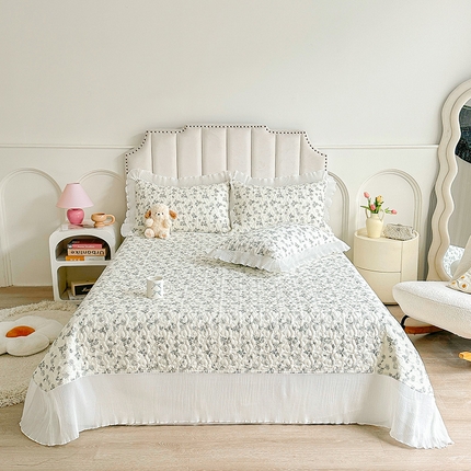 宜凡 2024新款全棉印花雪纺夹棉床盖三件套 素颜幽兰