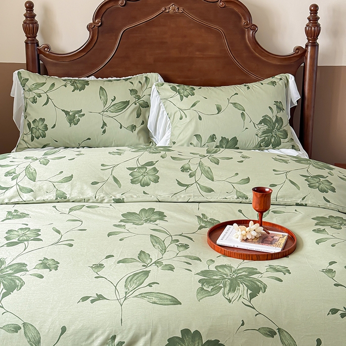 91家纺网 家纺一手货源 找家纺 窝米 2024夏季纯棉法式复古雪纺大花边四件套系列第二批 觅棠花边款