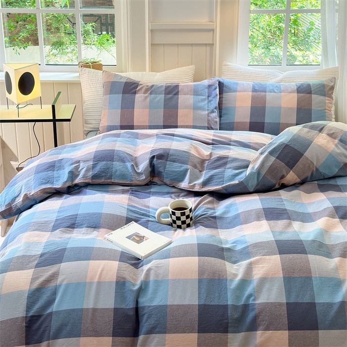 91家纺网 家纺一手货源 找家纺 北欧良品 2024新款A类全棉色织水洗棉单枕套 豆蔻蓝