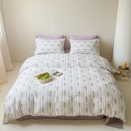 91家纺网 家纺一手货源 找家纺 窝米 2024全棉A类双层纱系列四件套 花开半夏