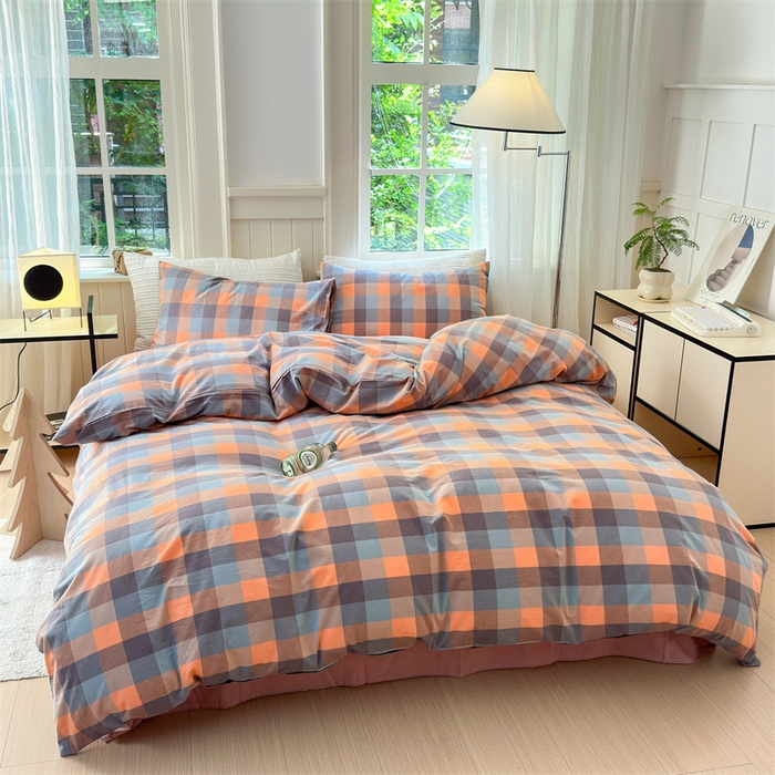 91家纺网 家纺一手货源 找家纺 北欧良品 2024新款A类全棉色织水洗棉单被套 曲奇中格粉