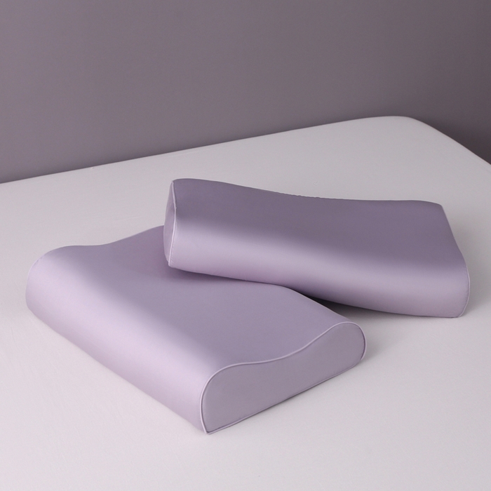 91家纺网 家纺一手货源 找家纺 2024新款100支双股长绒棉乳胶枕套全棉贡缎曲线立体记忆枕枕芯套35x55cm成人60x40cm 烟灰紫