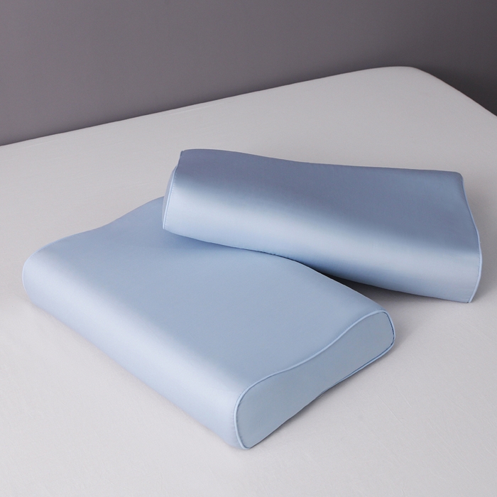 91家纺网 家纺一手货源 找家纺 2024新款100支双股长绒棉乳胶枕套全棉贡缎曲线立体记忆枕枕芯套35x55cm成人60x40cm 月光蓝