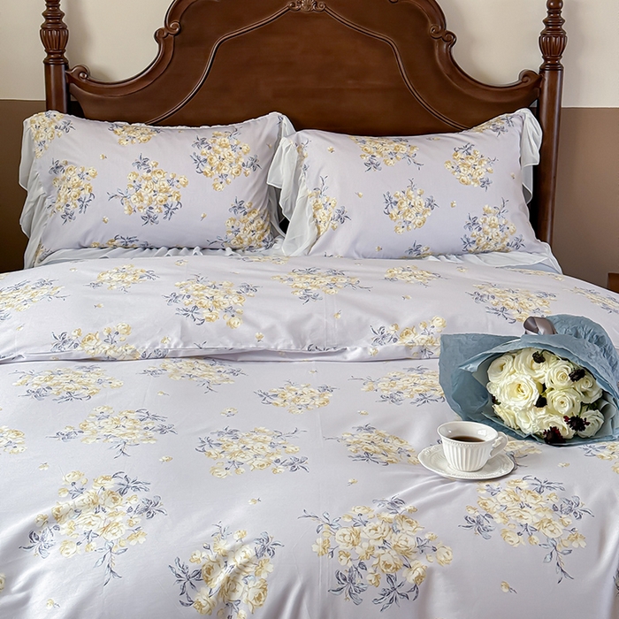 91家纺网 家纺一手货源 找家纺 窝米 2024夏季纯棉法式复古雪纺大花边四件套系列第二批 山椿花边款