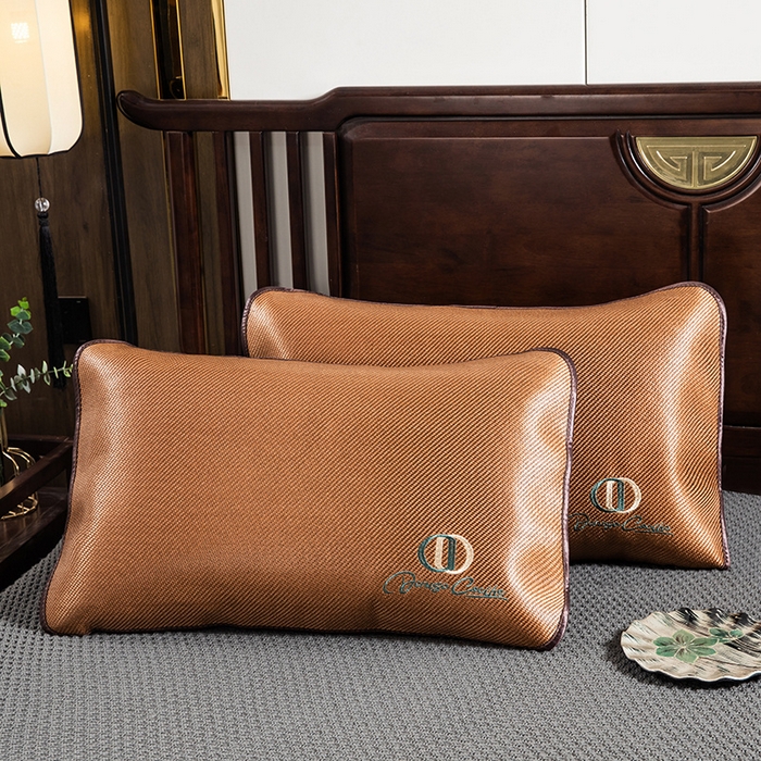 91家纺网 家纺一手货源 找家纺 织布人 2024新款夏凉冰丝枕套冰藤枕套凉席枕套单枕套单枕芯48*74 CD刺绣圆角/单枕套