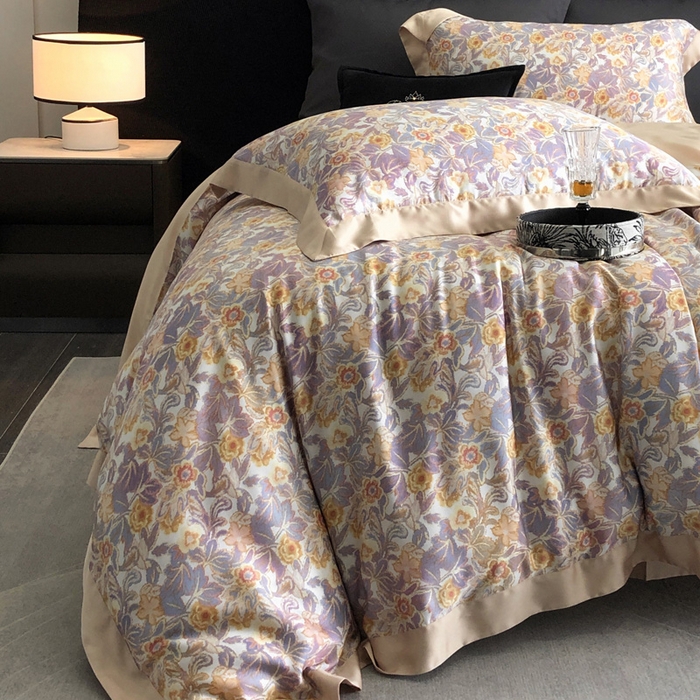 91家纺网 家纺一手货源 找家纺 2024新款60支兰精天丝数码印花四件套系列 比拉-白