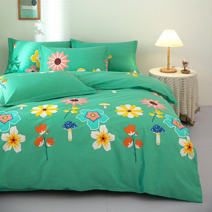 91家纺网 家纺一手货源 找家纺 2023新款12868全棉学生宿舍三件套卡通纯棉四件套春田花