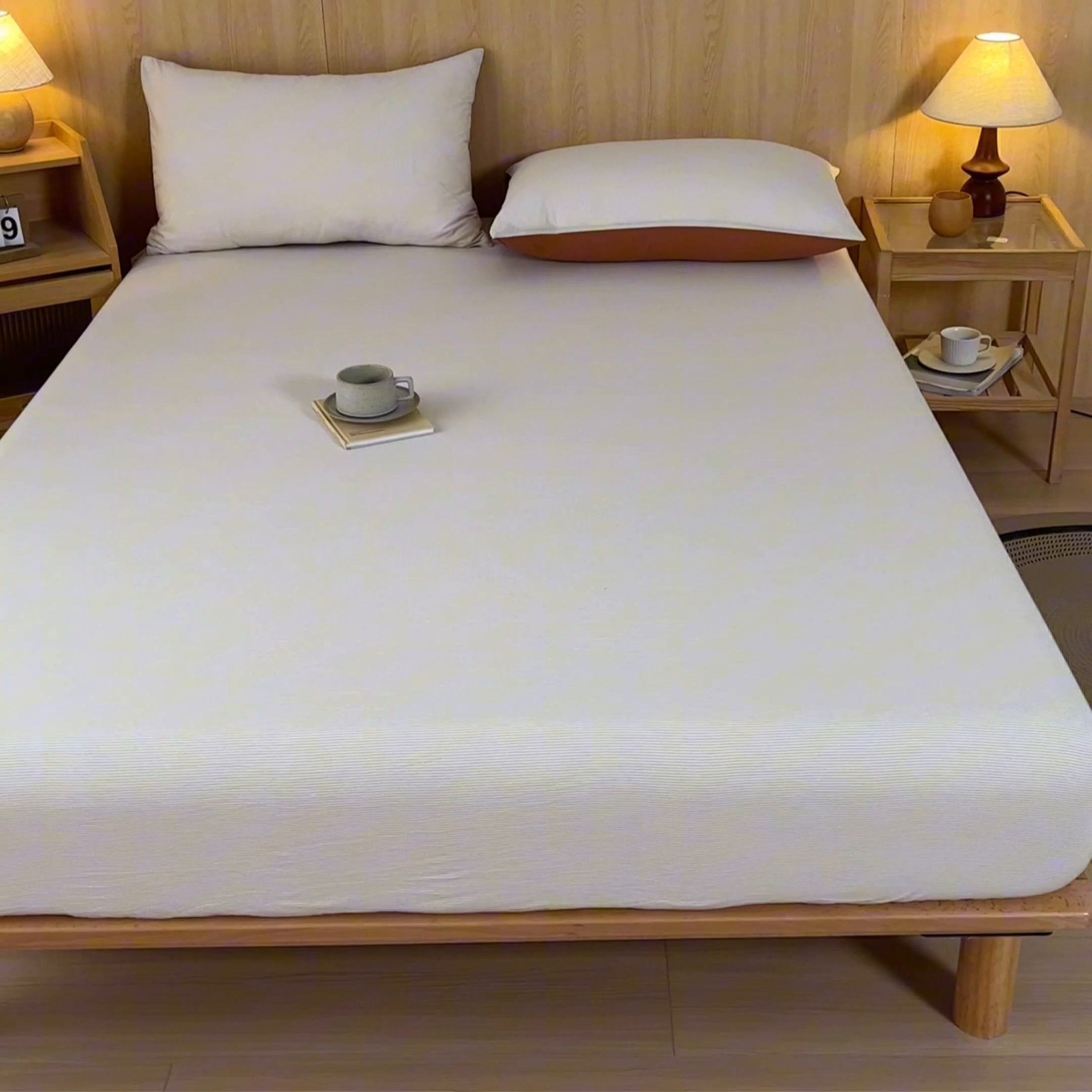 91家纺网 家纺一手货源 找家纺 雅居纺家纺 2024新款全棉色织水洗棉床笠 床笠-细条灰