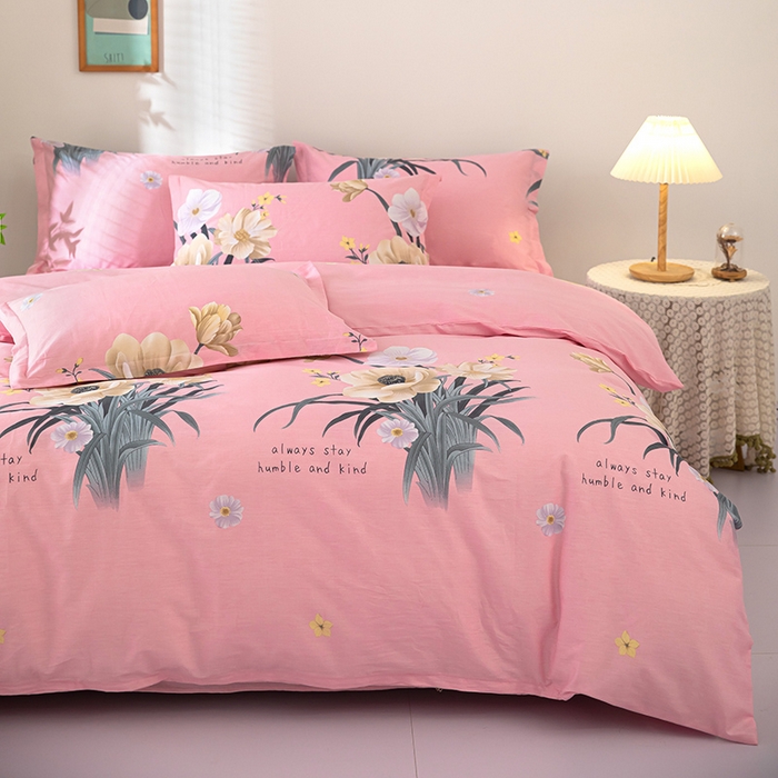 91家纺网 家纺一手货源 找家纺 2023新款12868全棉学生宿舍三件套卡通纯棉四件套梦想花开