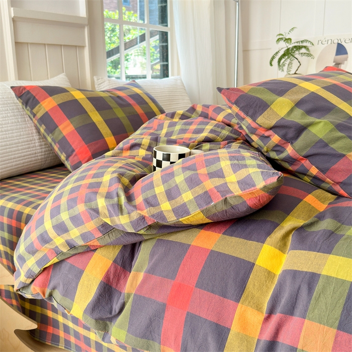 91家纺网 家纺一手货源 找家纺 北欧良品 2024新款A类全棉色织水洗棉单被套 牛油果双拼