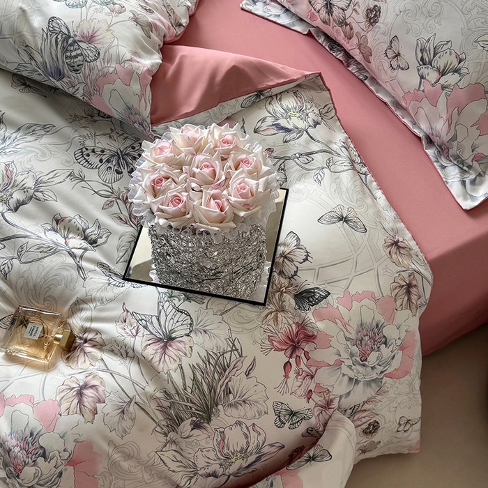 91家纺网 家纺一手货源 找家纺 棠颂家纺 2025新款全棉有机棉纯棉数码印花四件套纯棉套件 繁花