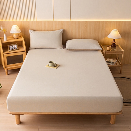 91家纺网 家纺一手货源 找家纺 雅居纺家纺 2024新款全棉色织水洗棉床笠 床笠-千鸟格卡其