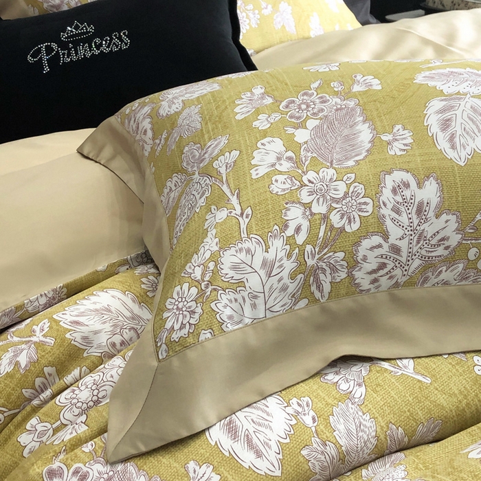 91家纺网 家纺一手货源 找家纺 2024新款60支兰精天丝数码印花四件套系列 洛娜-黄