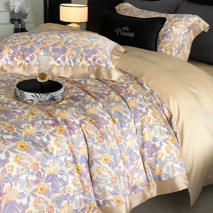 91家纺网 家纺一手货源 找家纺 2024新款60支兰精天丝数码印花四件套系列 比拉-白