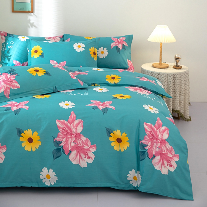 91家纺网 家纺一手货源 找家纺 2023新款12868全棉学生宿舍三件套卡通纯棉四件套花蕊