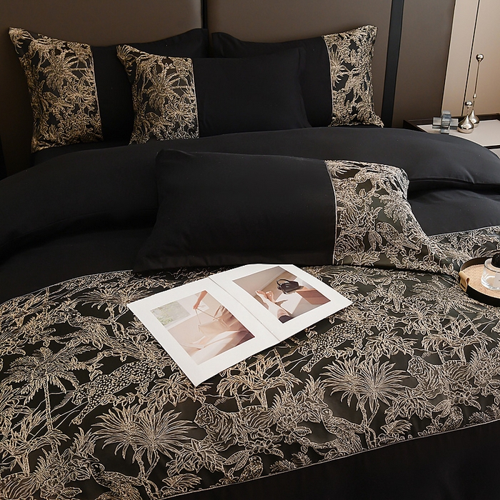 91家纺网 家纺一手货源 找家纺 布可家纺 2025新款轻奢精美浮雕刺绣提花四件套 安露莎-高级黑