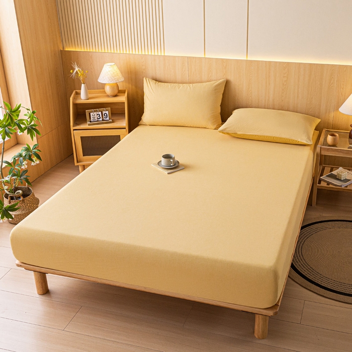 91家纺网 家纺一手货源 找家纺 雅居纺家纺 2024新款全棉色织水洗棉床笠 床笠-千鸟格黄