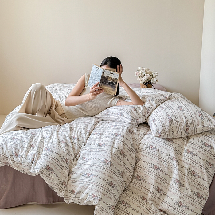 91家纺网 家纺一手货源 找家纺 窝米 2024全棉A类双层纱系列四件套 花开半夏