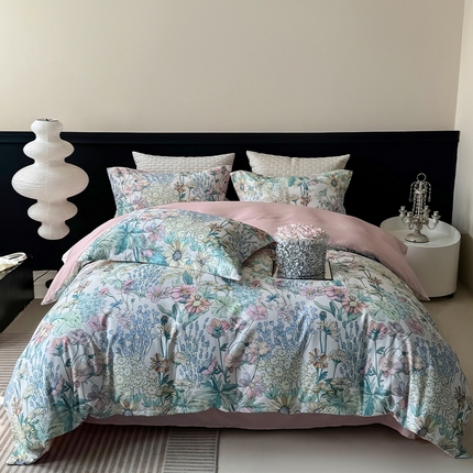 91家纺网 家纺一手货源 找家纺 棠颂家纺 2025新款全棉有机棉纯棉数码印花四件套纯棉套件 花海