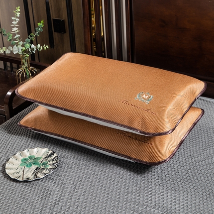 织布人 2024新款夏凉冰丝枕套冰藤枕套凉席枕套单枕套单枕芯48*74 M刺绣圆角/单枕套