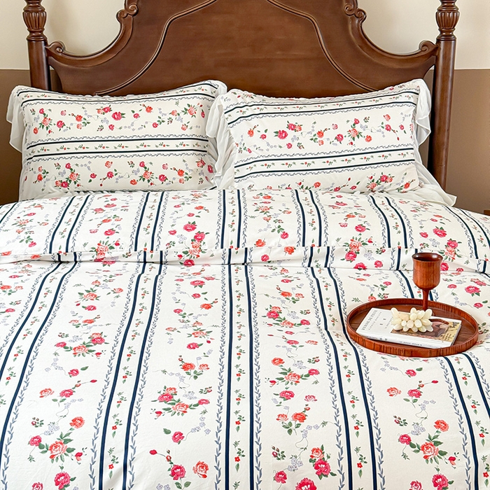 91家纺网 家纺一手货源 找家纺 窝米 2024夏季纯棉法式复古雪纺大花边四件套系列第二批 悦夏花边款