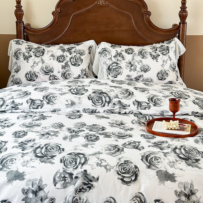 91家纺网 家纺一手货源 找家纺 窝米 2024夏季纯棉法式复古雪纺大花边四件套系列第二批 花期花边款