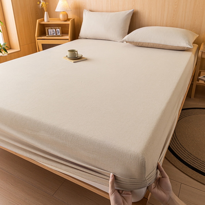 91家纺网 家纺一手货源 找家纺 雅居纺家纺 2024新款全棉色织水洗棉床笠 床笠-千鸟格卡其