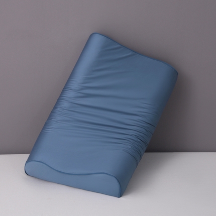 2024新款100支双股长绒棉乳胶枕套全棉贡缎曲线立体记忆枕枕芯套35x55cm成人60x40cm 群青蓝