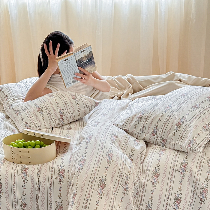 91家纺网 家纺一手货源 找家纺 窝米 2024全棉A类双层纱系列四件套 花开半夏