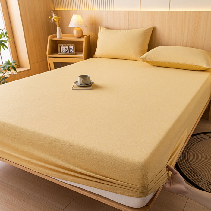 91家纺网 家纺一手货源 找家纺 雅居纺家纺 2024新款全棉色织水洗棉床笠 床笠-千鸟格黄