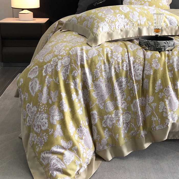 91家纺网 家纺一手货源 找家纺 2024新款60支兰精天丝数码印花四件套系列 洛娜-黄