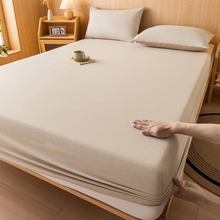 雅居纺家纺 2024新款全棉色织水洗棉床笠 床笠-千鸟格卡其