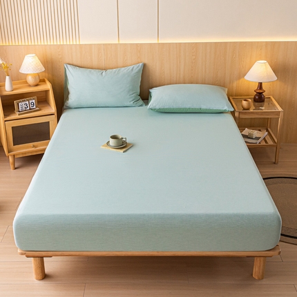 91家纺网 家纺一手货源 找家纺 雅居纺家纺 2024新款全棉色织水洗棉床笠 床笠-细条绿