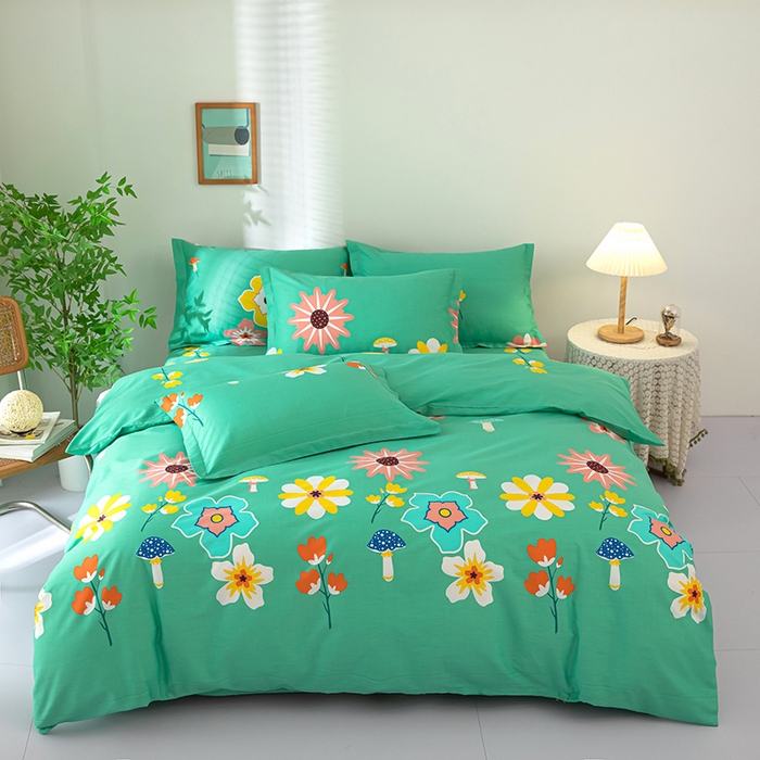 91家纺网 家纺一手货源 找家纺 2023新款12868全棉学生宿舍三件套卡通纯棉四件套春田花