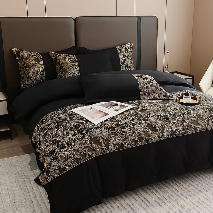 91家纺网 家纺一手货源 找家纺 布可家纺 2025新款轻奢精美浮雕刺绣提花四件套 安露莎-高级黑