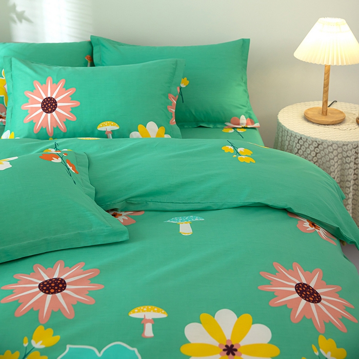 91家纺网 家纺一手货源 找家纺 2023新款12868全棉学生宿舍三件套卡通纯棉四件套春田花