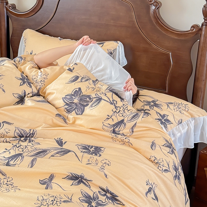 91家纺网 家纺一手货源 找家纺 （总）窝米 2024夏季纯棉法式复古雪纺大花边四件套系列第二批