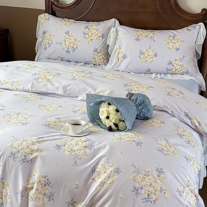 91家纺网 家纺一手货源 找家纺 窝米 2024夏季纯棉法式复古雪纺大花边四件套系列第二批 山椿花边款