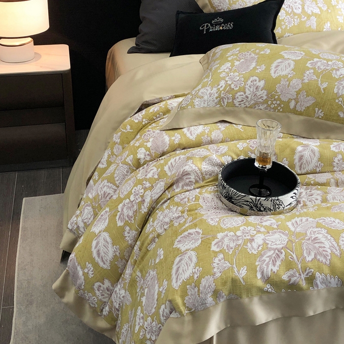 91家纺网 家纺一手货源 找家纺 2024新款60支兰精天丝数码印花四件套系列 洛娜-黄