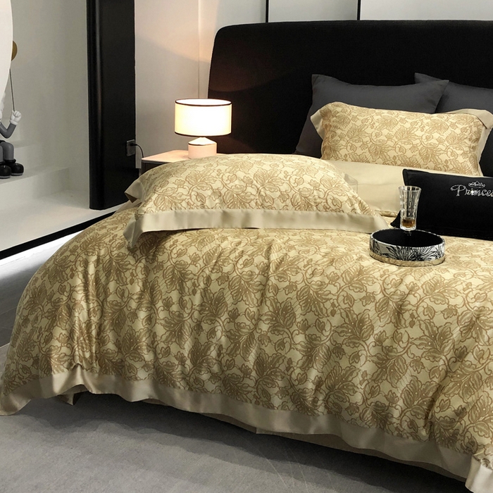 91家纺网 家纺一手货源 找家纺 2024新款60支兰精天丝数码印花四件套系列 帕特-黄