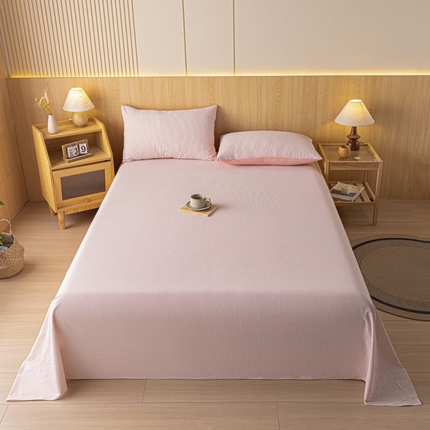 雅居纺家纺 2024新款全棉色织水洗棉单床单 床单-细条粉