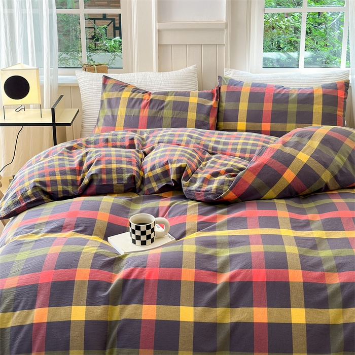 91家纺网 家纺一手货源 找家纺 北欧良品 2024新款A类全棉色织水洗棉单被套 牛油果双拼