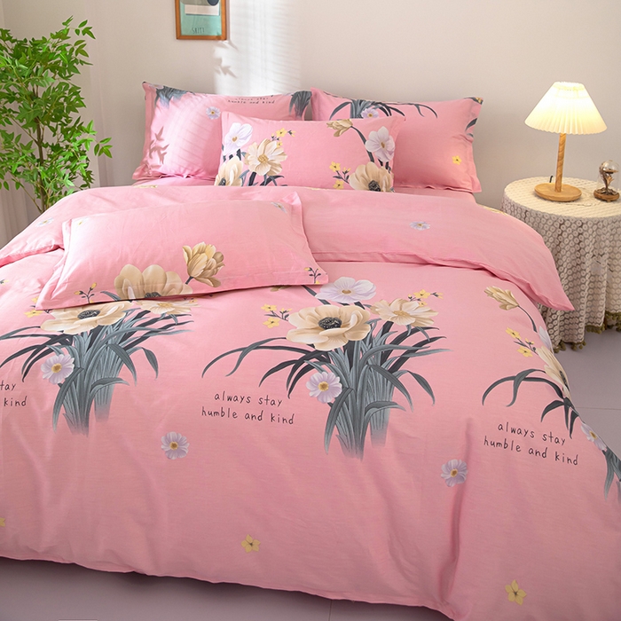 91家纺网 家纺一手货源 找家纺 2023新款12868全棉学生宿舍三件套卡通纯棉四件套梦想花开