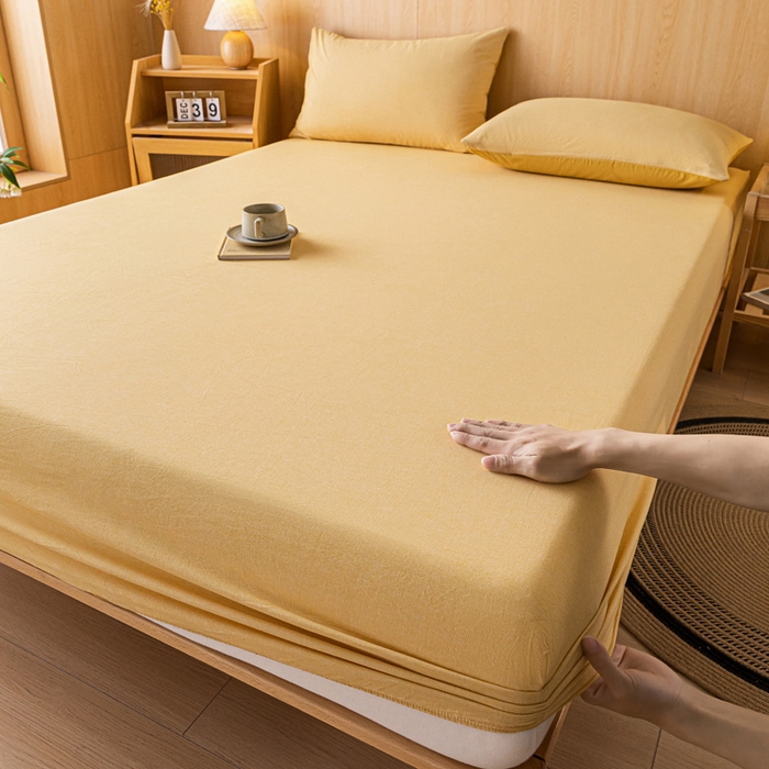 91家纺网 家纺一手货源 找家纺 雅居纺家纺 2024新款全棉色织水洗棉床笠 床笠-千鸟格黄