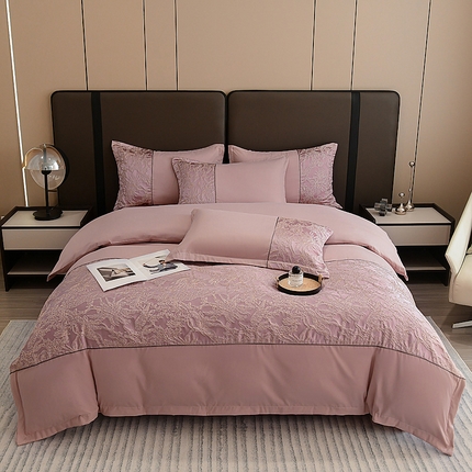 91家纺网 家纺一手货源 找家纺 布可家纺 2025新款轻奢精美浮雕刺绣提花四件套 安露莎-胭脂粉