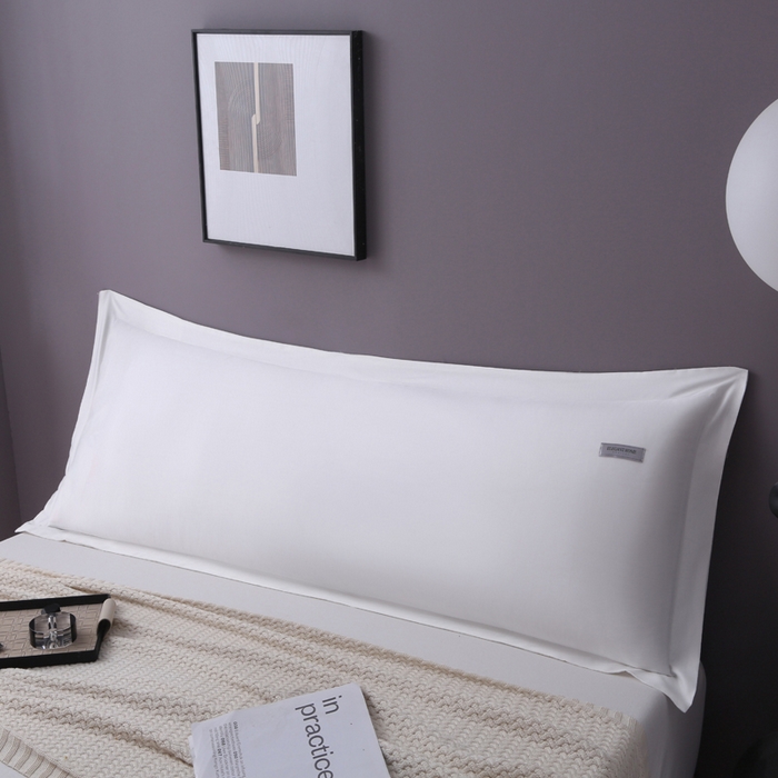 91家纺网 家纺一手货源 找家纺 2024新款100支长绒棉双人长枕套1.2m1.5米纯色全棉贡缎纯棉1.8加长枕头套 月光白