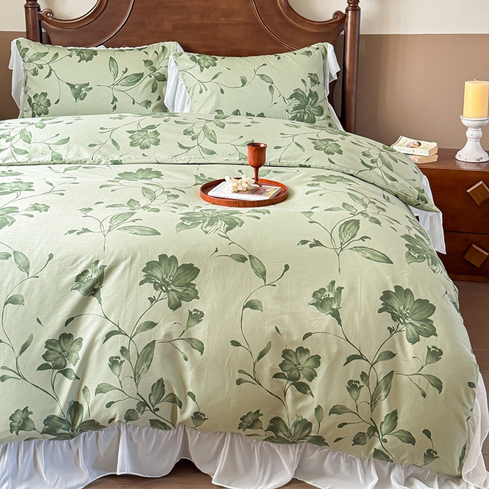 91家纺网 家纺一手货源 找家纺 窝米 2024夏季纯棉法式复古雪纺大花边四件套系列第二批 觅棠花边款