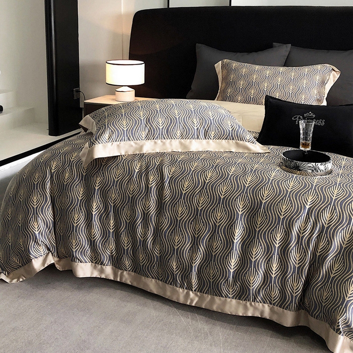 91家纺网 家纺一手货源 找家纺 2024新款60支兰精天丝数码印花四件套系列 格雷-藏青