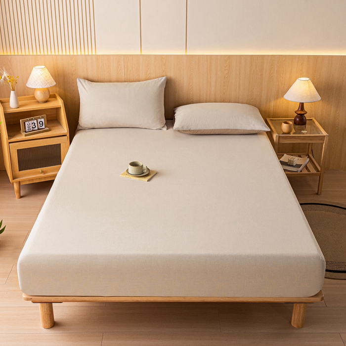 91家纺网 家纺一手货源 找家纺 雅居纺家纺 2024新款全棉色织水洗棉床笠 床笠-千鸟格卡其