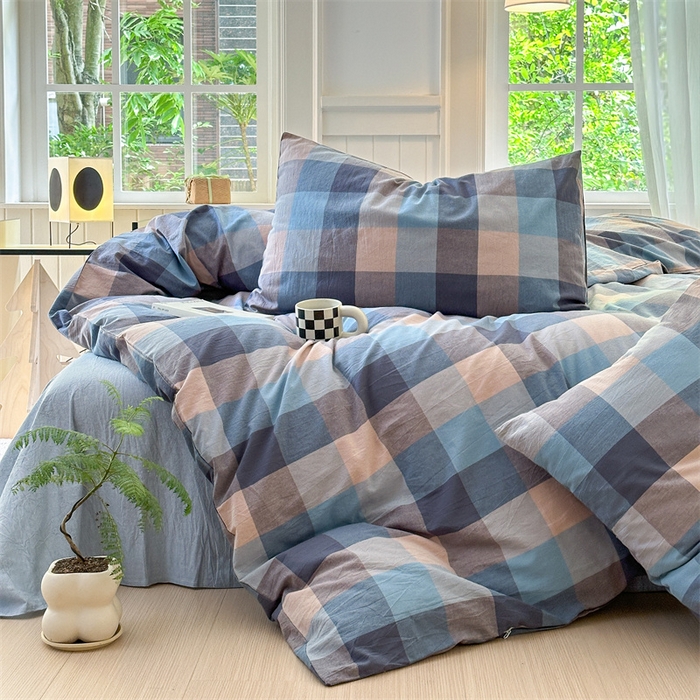 91家纺网 家纺一手货源 找家纺 北欧良品 2024新款A类全棉色织水洗棉单枕套 豆蔻蓝